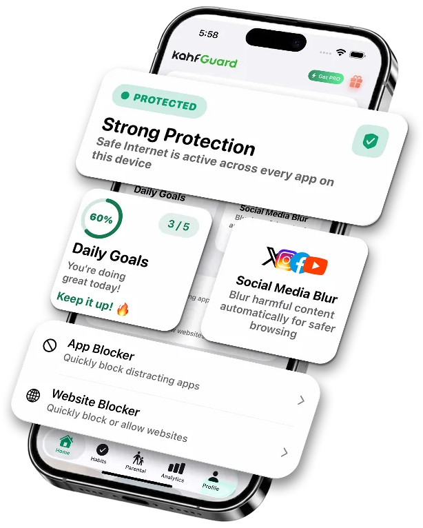 Kahf Guard app showing safe browsing status